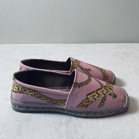 Versace Chain-Print Cotton Espadrille Loafers Pink Size 10B New In Box Authentic - Picture 11 of 13